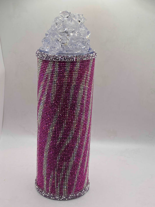 Hot Pink Zebra Rhinestone Bling 20 Oz Stainless Steel Tumbler