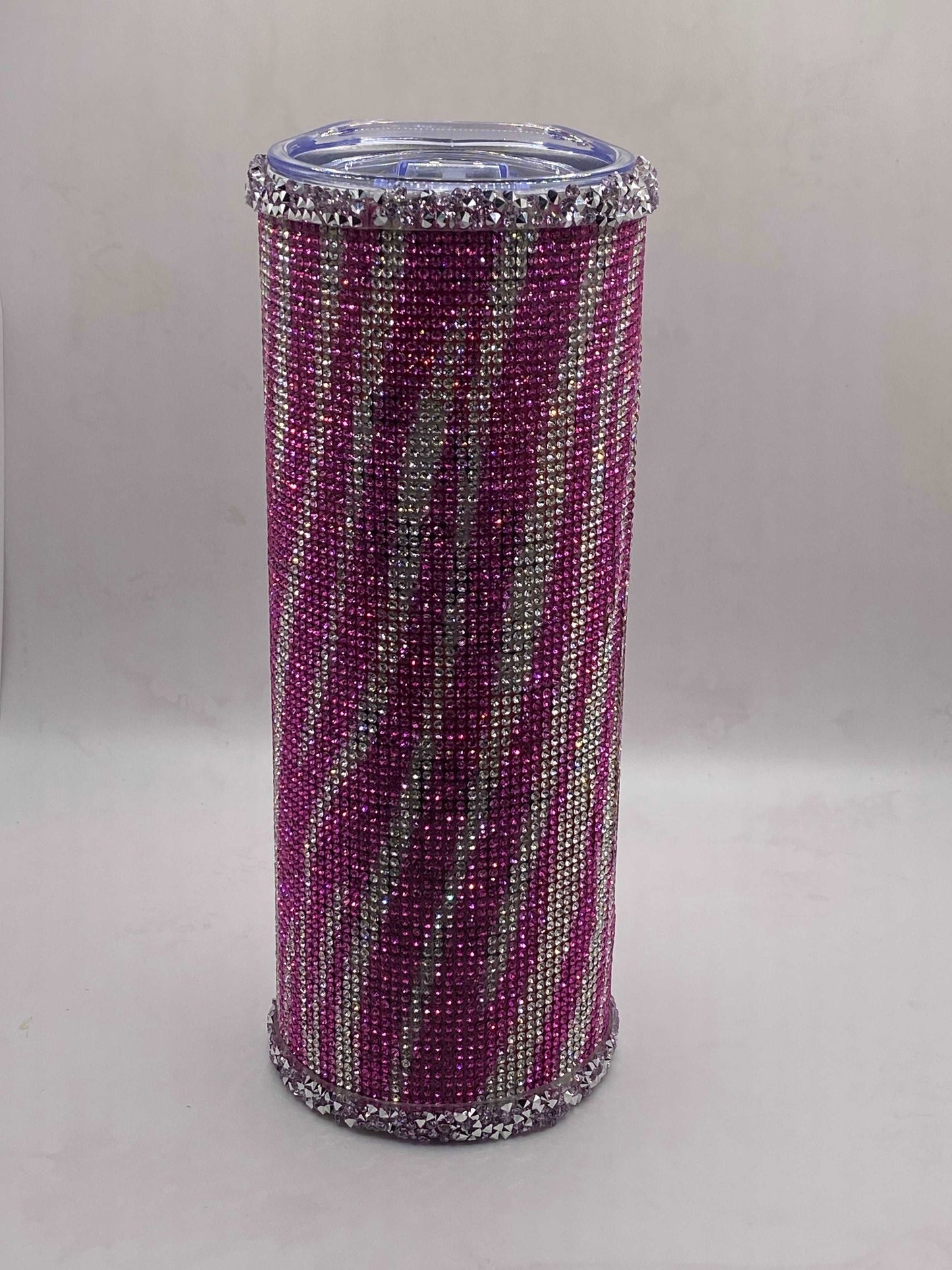 Hot Pink Zebra Rhinestone Bling 20 Oz Stainless Steel Tumbler