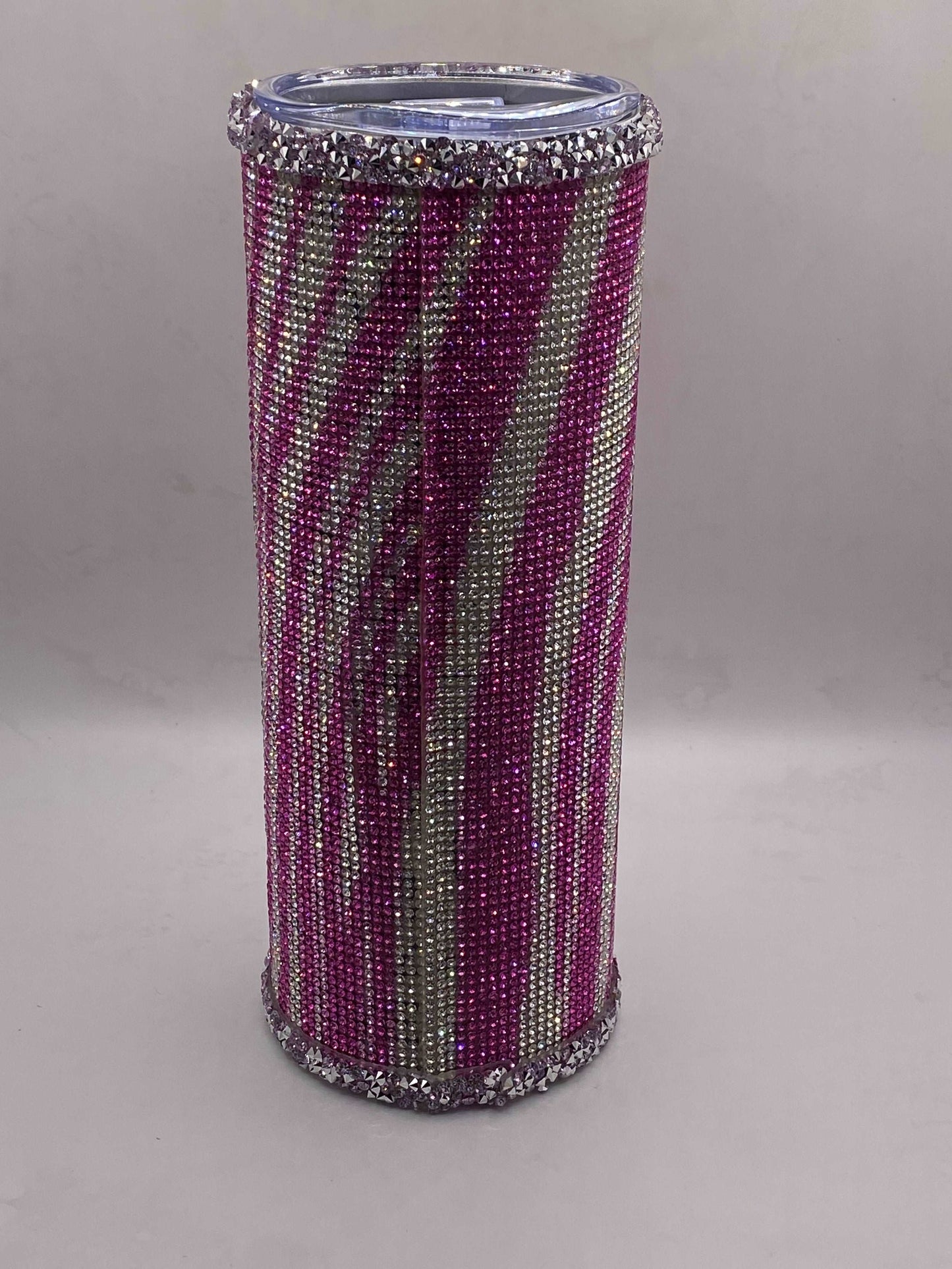 Hot Pink Zebra Rhinestone Bling 20 Oz Stainless Steel Tumbler