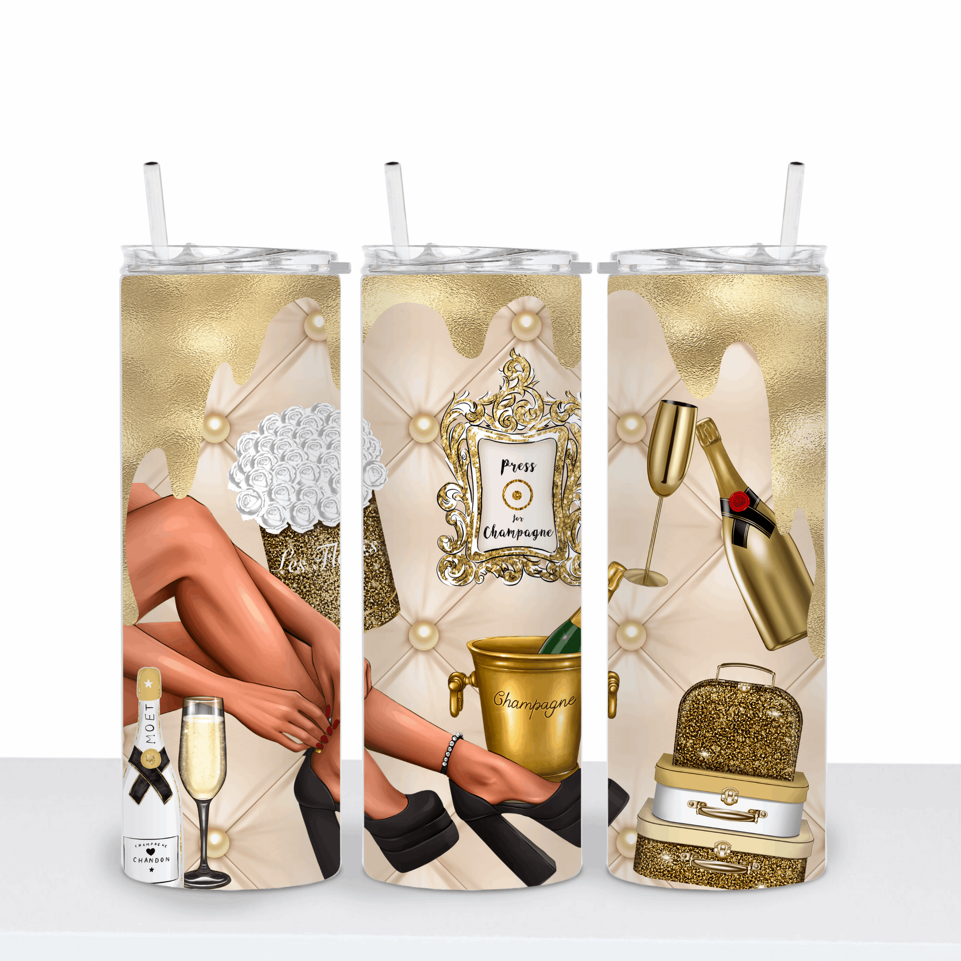 Keep Your Heels High Champagne Shimmer Tumbler