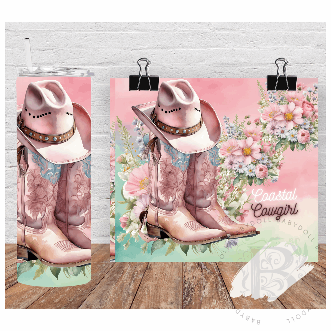 Pink Rustic Western Cowboy Boots Coastal Cowgirl 20 oz Skinny Tumbler