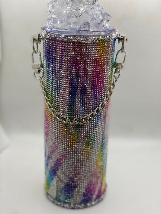 Rhinestone Tumbler, Rainbow Bling Purse Tumbler Faux Ice Topper 