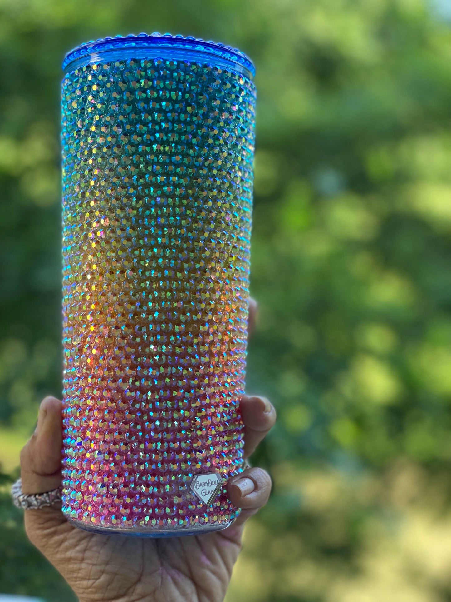 Personalized Rhinestone Tumbler, Rainbow Bling Tumbler