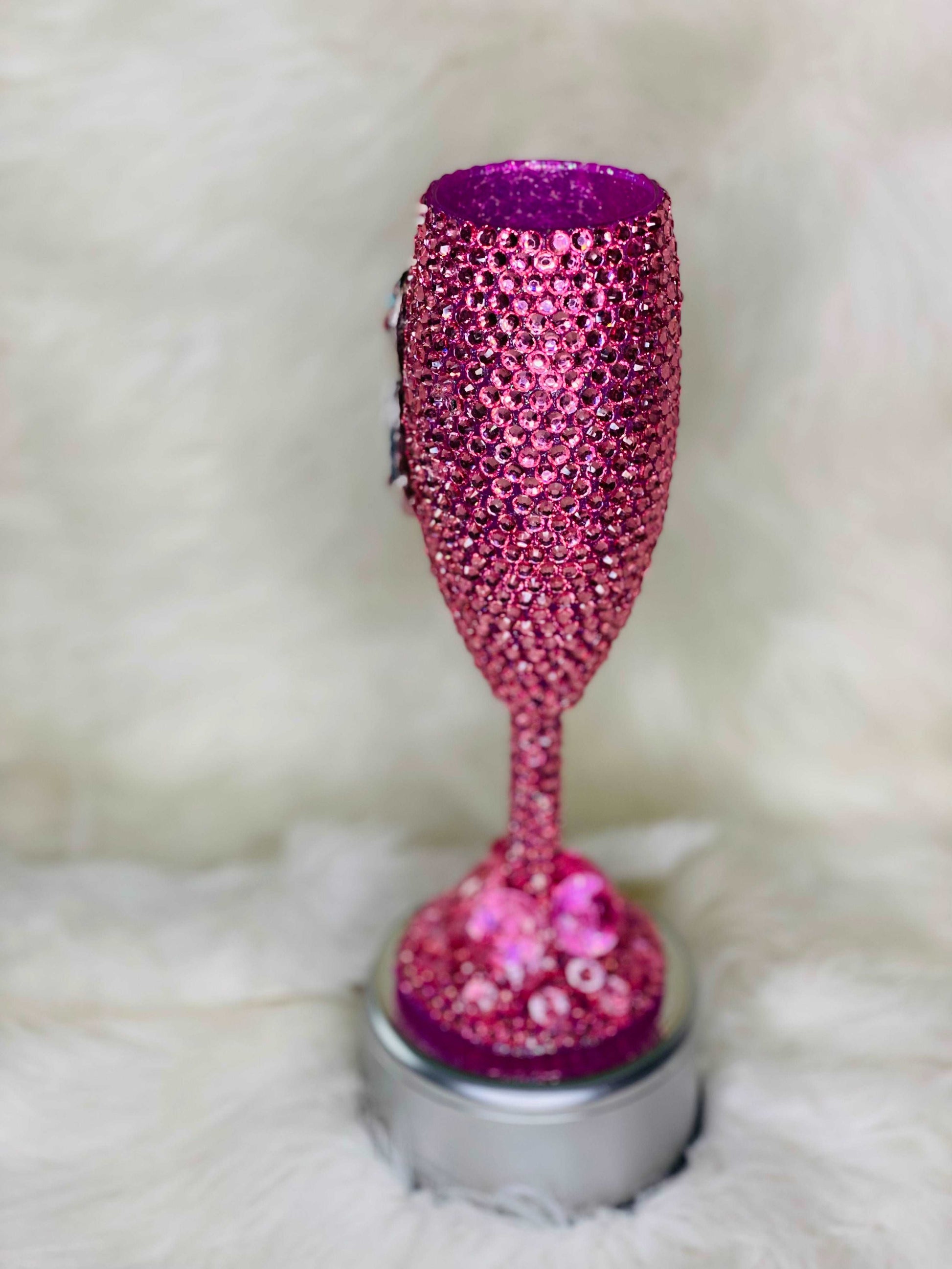 Pink Bling Cancer Ribbon Wine Glass