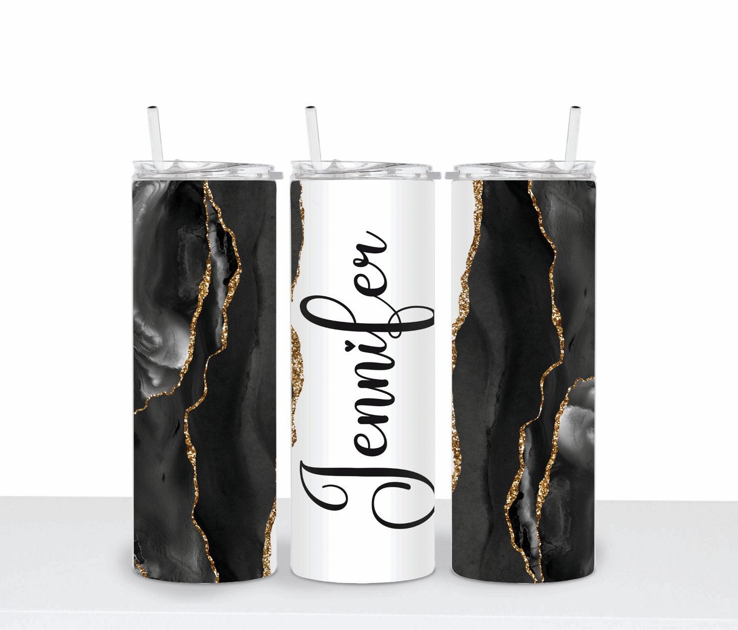 Personalized Agate Black Gold Shimmer Tumbler