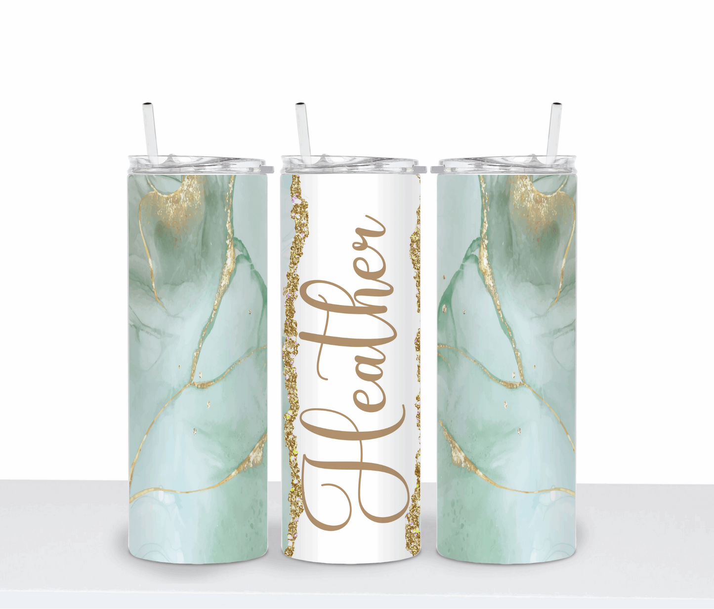 Personalized Agate Green Gold Shimmer Tumbler