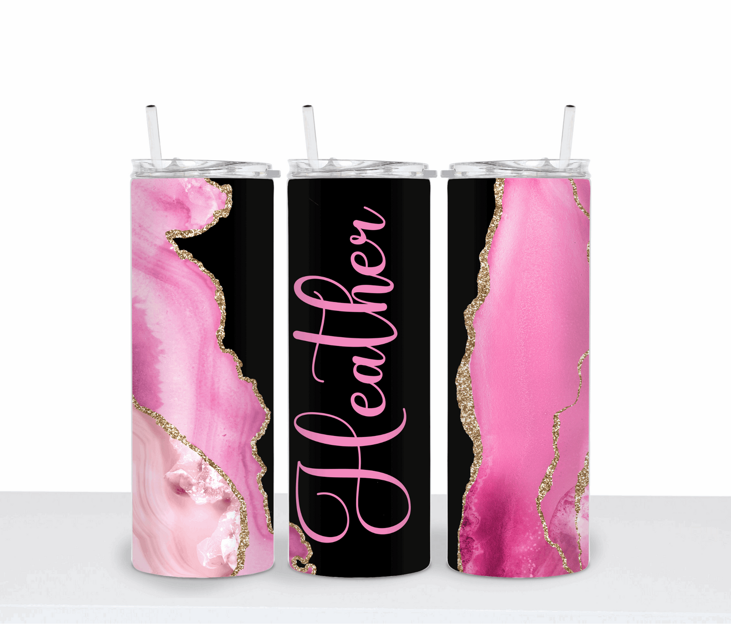 Personalized Agate Shimmer Pink Gold Tumbler