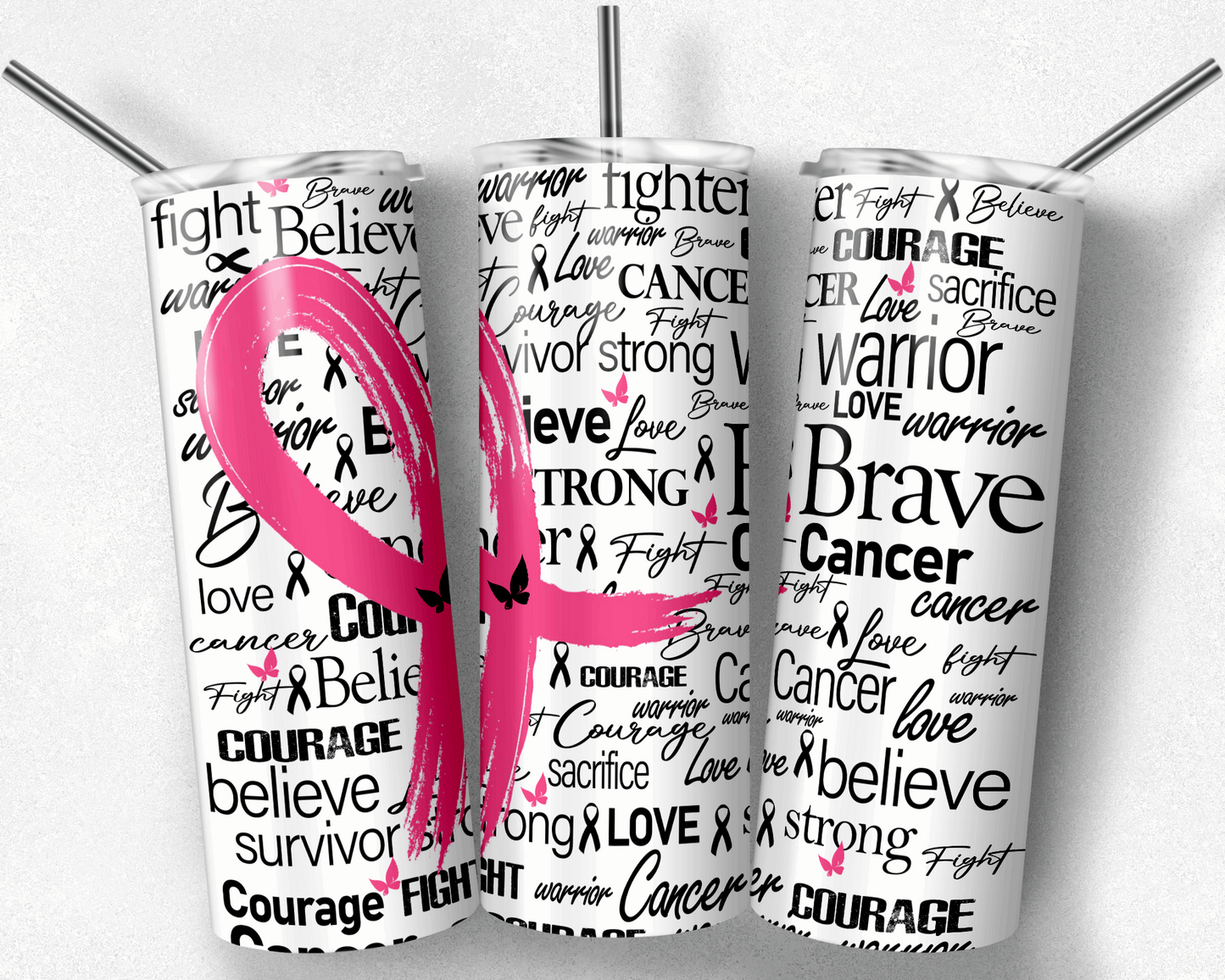 Pink Ribbon Inspirational Cancer Awareness Tumblers