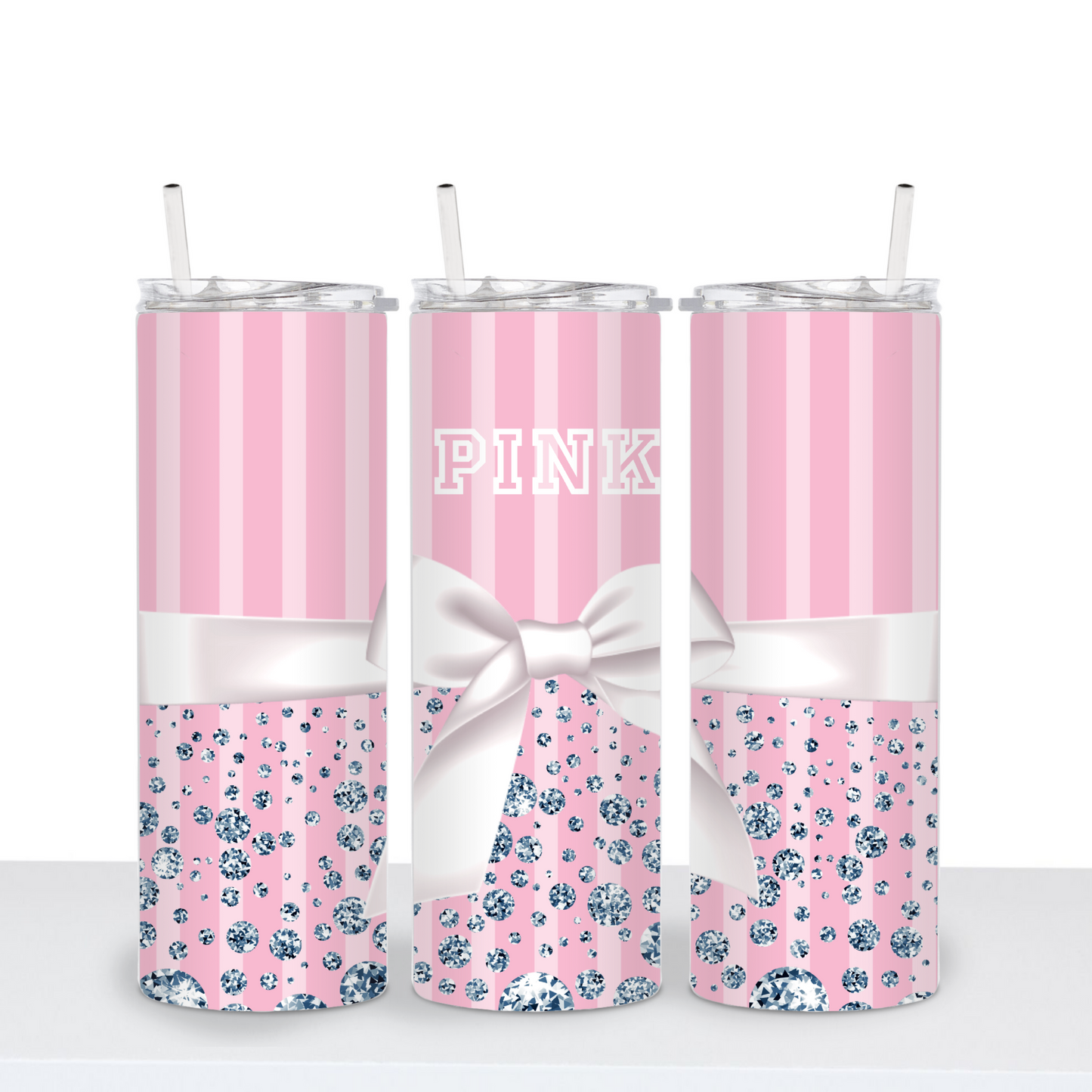 Pink Stripes N Diamonds Tumbler